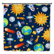 Seamless Pattern Of Solar System, Planets And Celestial Bodies. Bath Decor 71542688