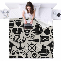 Seamless Pattern On Pirate Theme With Objects And Elements Blankets 80314247