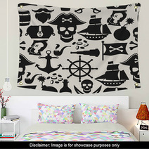 Seamless Pattern On Pirate Theme With Objects And Elements Wall Art 80314247