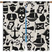 Seamless Pattern On Pirate Theme With Objects And Elements Window Curtains 80314247