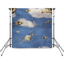 Seamless Pattern With 3d Airplanes In Blue Sky With Clouds Backdrops 57530033