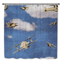 Seamless Pattern With 3d Airplanes In Blue Sky With Clouds Bath Decor 57530033