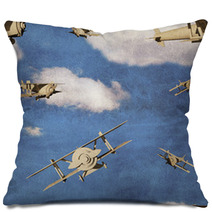 Seamless Pattern With 3d Airplanes In Blue Sky With Clouds Pillows 57530033