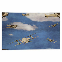 Seamless Pattern With 3d Airplanes In Blue Sky With Clouds Rugs 57530033