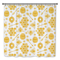 Seamless Pattern With Bees And Honey Bath Decor 70251683