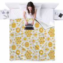 Seamless Pattern With Bees And Honey Blankets 70251683