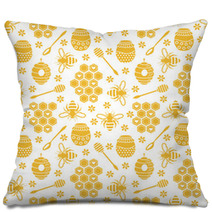 Seamless Pattern With Bees And Honey Pillows 70251683