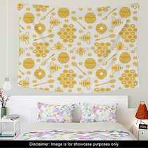 Seamless Pattern With Bees And Honey Wall Art 70251683