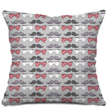 Seamless Pattern With Bow Ties And Mustaches Pillows 54381099