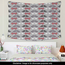 Seamless Pattern With Bow Ties And Mustaches Wall Art 54381099