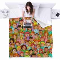 Seamless Pattern With Cartoon People Blankets 54991081