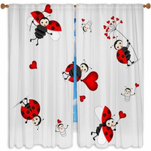 Seamless Pattern With Cute Ladybird - Vector Window Curtains 40795156