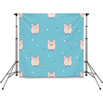 Seamless Pattern With Cute Little Pigs On Blue Background Vector Illustration For Kids Design Backdrops 191202349