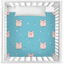 Seamless Pattern With Cute Little Pigs On Blue Background Vector Illustration For Kids Design Nursery Decor 191202349