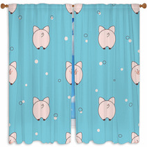 Seamless Pattern With Cute Little Pigs On Blue Background Vector Illustration For Kids Design Window Curtains 191202349