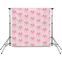 Seamless Pattern With Cute Pink Pig Faces Vector Cartoon Illustration Backdrops 228011640