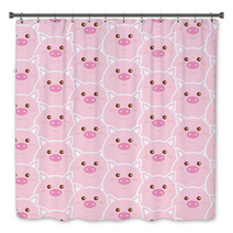 Seamless Pattern With Cute Pink Pig Faces Vector Cartoon Illustration Bath Decor 228011640