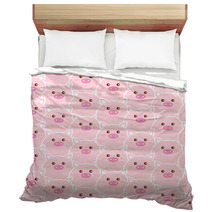 Seamless Pattern With Cute Pink Pig Faces Vector Cartoon Illustration Bedding 228011640