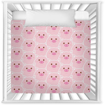 Seamless Pattern With Cute Pink Pig Faces Vector Cartoon Illustration Nursery Decor 228011640