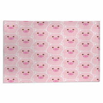 Seamless Pattern With Cute Pink Pig Faces Vector Cartoon Illustration Rugs 228011640