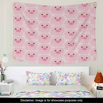 Seamless Pattern With Cute Pink Pig Faces Vector Cartoon Illustration Wall Art 228011640