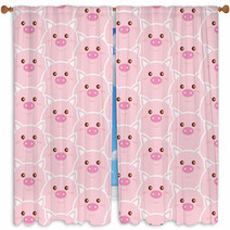 Seamless Pattern With Cute Pink Pig Faces Vector Cartoon Illustration Window Curtains 228011640