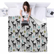 Seamless Pattern With Deer And Trees Blankets 56298074
