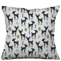 Seamless Pattern With Deer And Trees Pillows 56298074