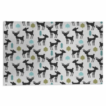 Seamless Pattern With Deer And Trees Rugs 56298074
