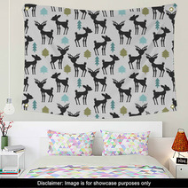 Seamless Pattern With Deer And Trees Wall Art 56298074
