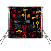 Seamless Pattern With Firefighting Items Fire Protection Equipment Backdrops 153411932