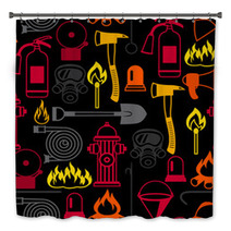 Seamless Pattern With Firefighting Items Fire Protection Equipment Bath Decor 153411932