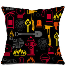 Seamless Pattern With Firefighting Items Fire Protection Equipment Pillows 153411932
