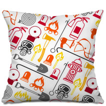 Seamless Pattern With Firefighting Items Fire Protection Equipment Pillows 153411999