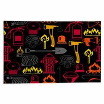 Seamless Pattern With Firefighting Items Fire Protection Equipment Rugs 153411932
