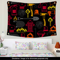 Seamless Pattern With Firefighting Items Fire Protection Equipment Wall Art 153411932