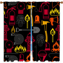 Seamless Pattern With Firefighting Items Fire Protection Equipment Window Curtains 153411932