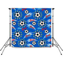 Seamless Pattern With Flying Soccer Ball Yellow Stars And An Inscription Goal On A Blue Background Backdrops 137064103