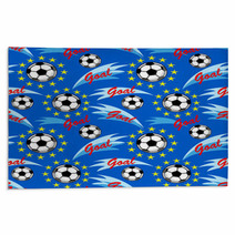 Seamless Pattern With Flying Soccer Ball Yellow Stars And An Inscription Goal On A Blue Background Rugs 137064103