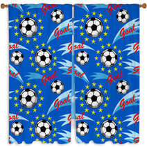 Seamless Pattern With Flying Soccer Ball Yellow Stars And An Inscription Goal On A Blue Background Window Curtains 137064103