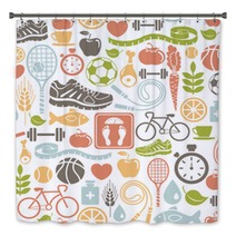 Seamless Pattern With Healthy Lifestyle Icons Bath Decor 48711480