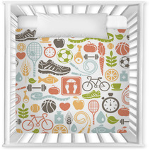 Seamless Pattern With Healthy Lifestyle Icons Nursery Decor 48711480