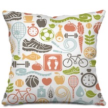 Seamless Pattern With Healthy Lifestyle Icons Pillows 48711480