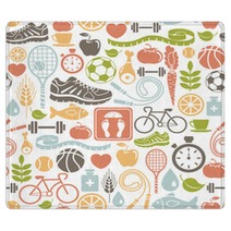 Seamless Pattern With Healthy Lifestyle Icons Rugs 48711480