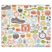 Seamless Pattern With Healthy Lifestyle Icons Rugs 48711480