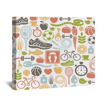 Seamless Pattern With Healthy Lifestyle Icons Wall Art 48711480