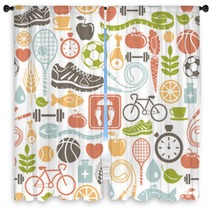 Seamless Pattern With Healthy Lifestyle Icons Window Curtains 48711480
