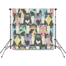 Seamless Pattern With Hipster Cute Cats For Children Backdrops 58024892