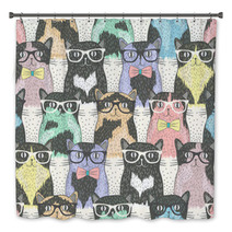 Seamless Pattern With Hipster Cute Cats For Children Bath Decor 58024892