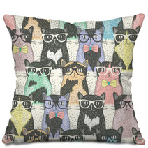 Seamless Pattern With Hipster Cute Cats For Children Pillows 58024892